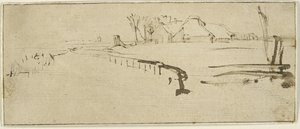 農場のある風景、c.1648-50（冬の風景） 作： Rembrandt van Rijn